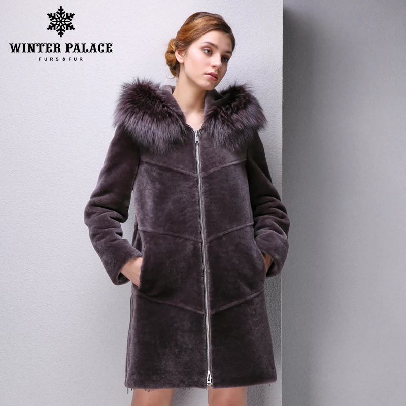 Autumn sheep coat women mouton fur coat,real fur coat Fox Mao brim Hat,Brown, Blue, optional fur coats New Trend WINTER PALACE