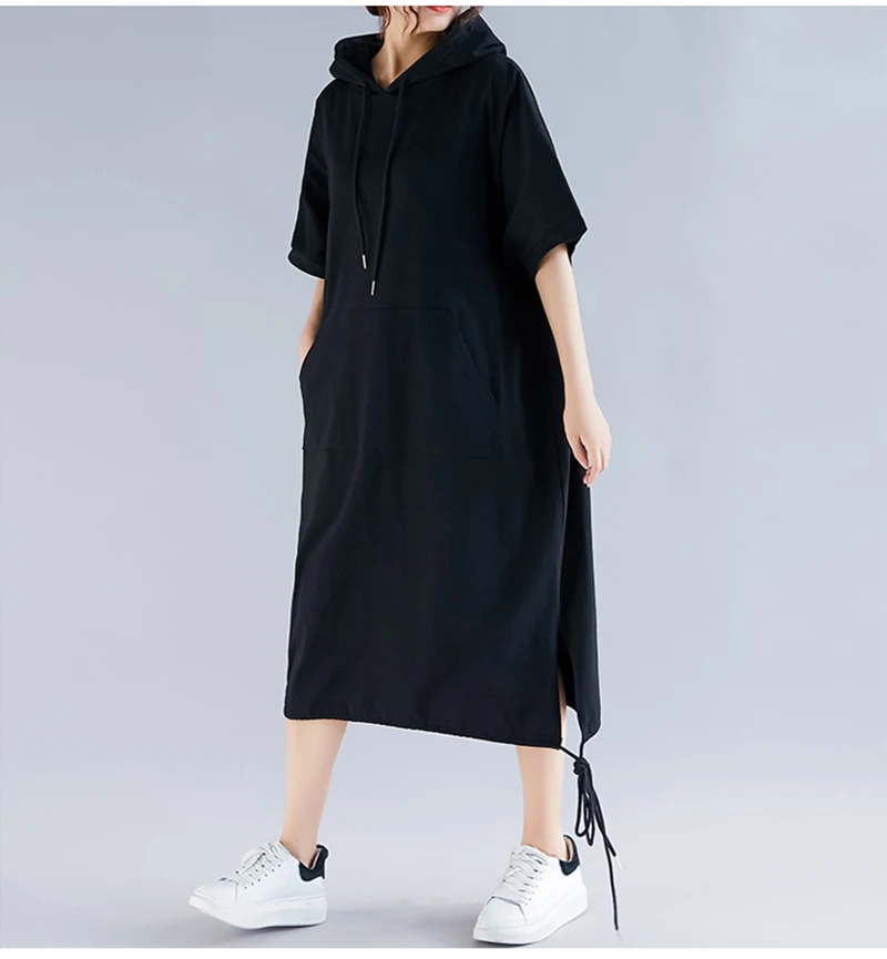 Oladivi плюс размеры для женщин рубашка с капюшоном платье женские, повседневные, свободные короткий рукав миди платья для длинные туники