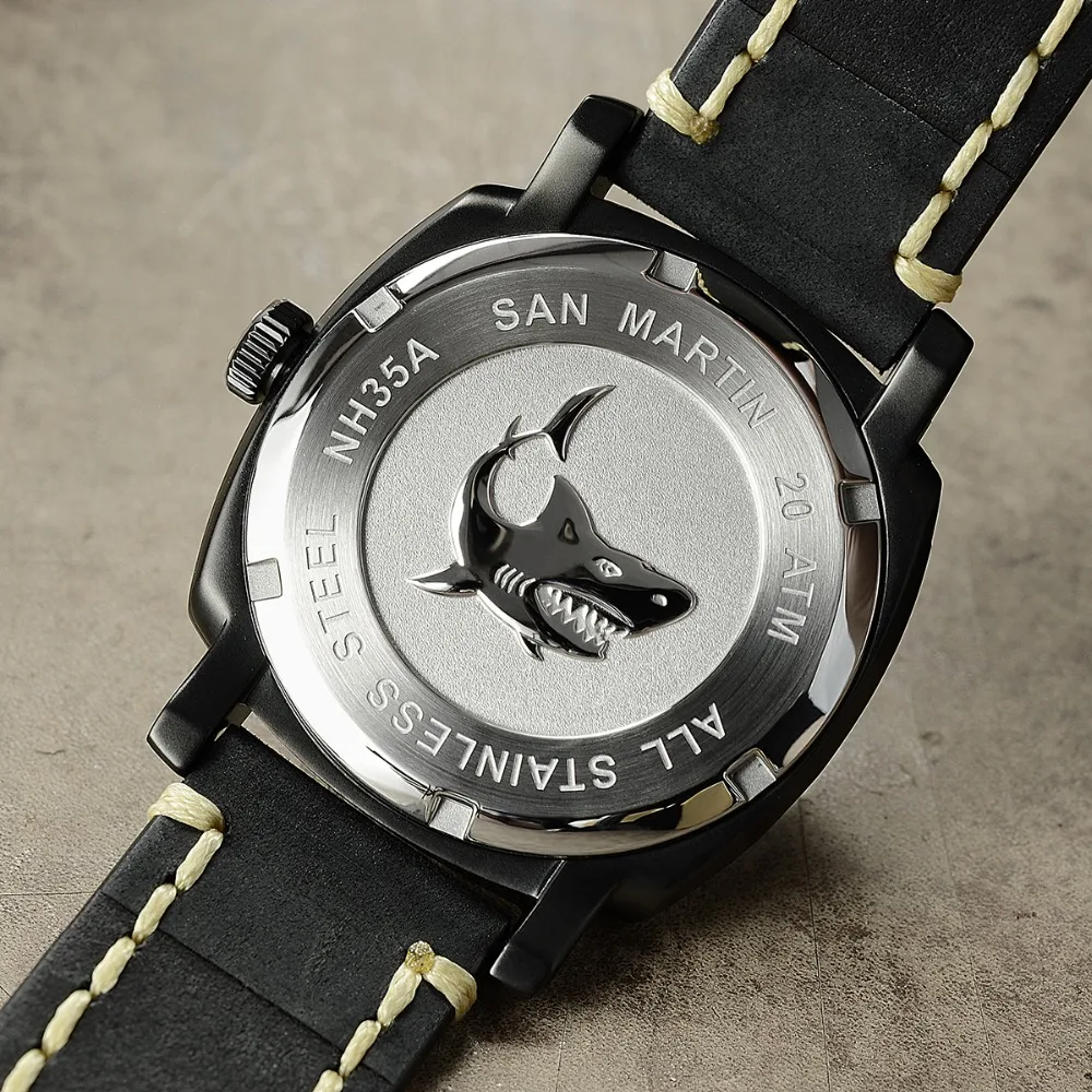 San Martin для мужчин модные черные дайвинг часы автоматические часы 200 м водостойкий SM00396 самовзводные часы в ретро-стиле