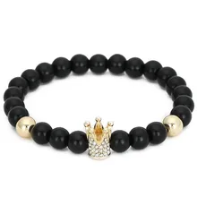 Украшения из натурального черного камня бусины точечной фиксацией an Crown эластичный растяжимый браслет