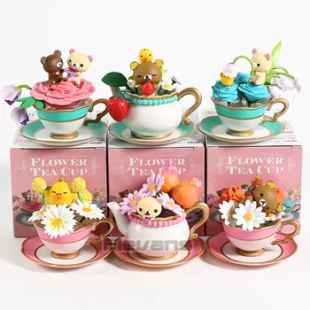 

Rilakkuma Bear Flower Tea Cup PVC Figures Toys Dolls 6pcs/set