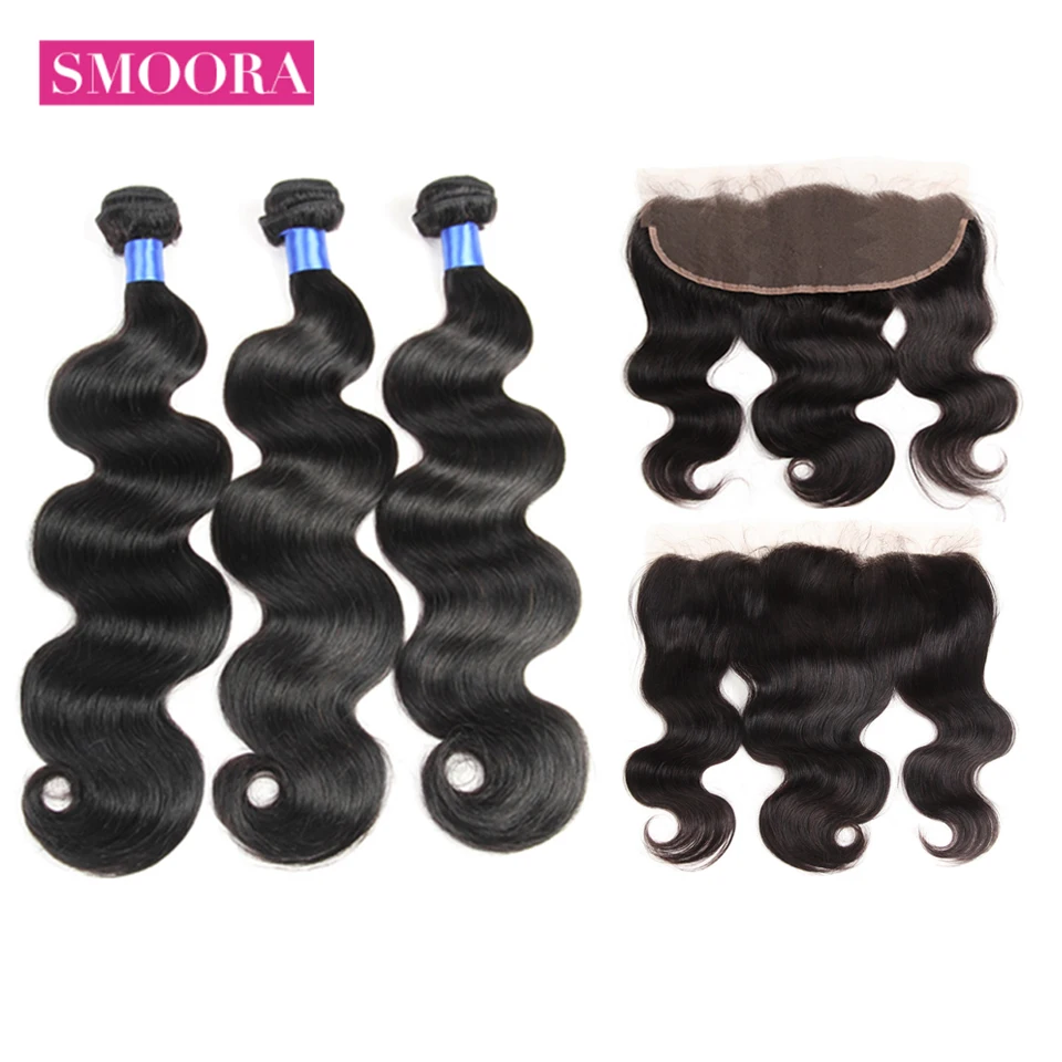 Brazilian 3 Bundles Body Wave with Lace Frontal Ear to Ear Free Part
Closure with Baby Hair Human Bundle with Frontal Smoora