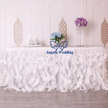 

SK011A other color or size contact fast shipping wedding ruffled ivory organza and taffeta curly willow table skirt