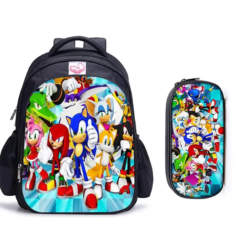 16 дюймов Марио Bros Соник детские школьные сумки ортопедические школьный рюкзак для детей мальчиков девочек Mochila Infantil сумки с рисунком - Цвет: 2pcs Sonic 26