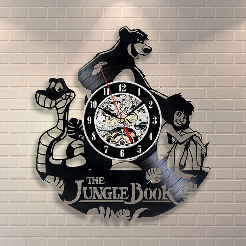Настенные часы книги джунглей современный дизайн мультфильм 3D украшения виниловые часы-пластинка с 7 цветов Изменение светодиодный стены домашние декоративные часы - Цвет: A-NO LED