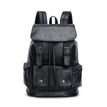 

New Large Capacity Men Black Backpack Waterproof Daypack Fashion PU Leather Travel Totes Casual School Bag Pack Laptop Bookbag