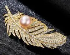 MeibaPJ Fashion Real Natural Pearl Feather Golden Brooch S925 Solid Silver Breastpin Fine Jewelry For women - Цвет камня: FX0005075