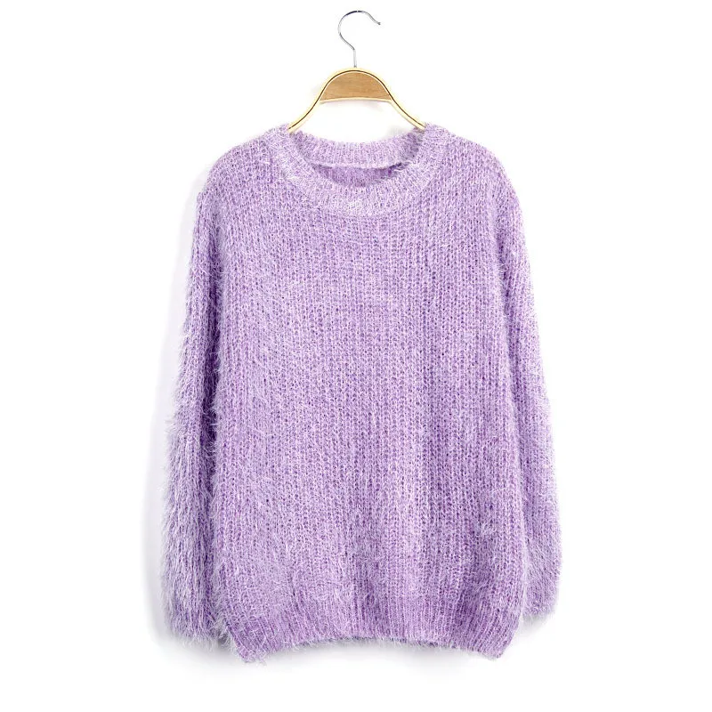 

2019 New Autumn Women Sweater Warm Mohair O-Neck Women Pullover Long Sleeve Casual Loose Sweater Knitted Tops