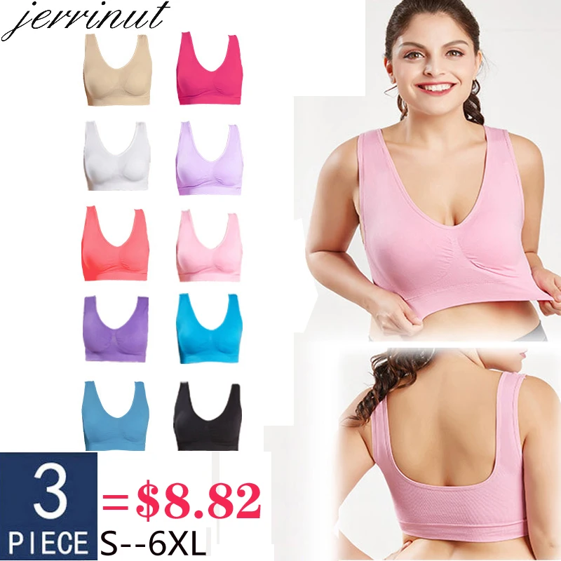 Jerrinut 3 шт. сексуальные бюстгальтеры для женщин отжимать Bralette плюс размер бюстгальтер спортивный сон активный бесшовный бюстгальтер хлопок удобный 5XL 6XL BH