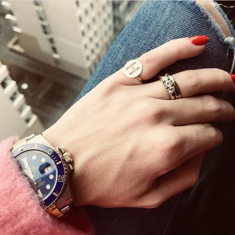 A to Z Stainless Steel Personalized Ring Letters Vintage Custom Engraved Name Date Finger Signet Wedding Bague Accessories Gift