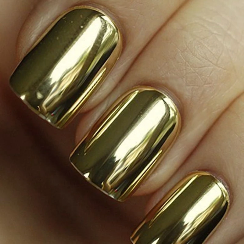 Модные металлические зеркальные плоские накладные ногти, золотые Искусственные женские ногти, длинные ногти, полные кончики для ногтей, простой стиль N01
