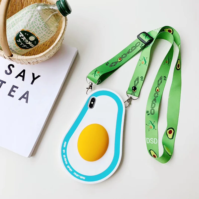 

Fresh Avocado Case with Neck Strap for iPhone XS MAX XR XS X Silicone Full Cover Case for iPhone 7 8 8 plus 6 6s 6 plus Funda
