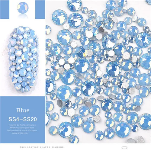 350 шт смешанный размер(ss4-ss20) Кристалл Красочный Опал Дизайн ногтей украшения из страз блестящие камни 3D маникюрный аксессуар инструмент - Цвет: Blue
