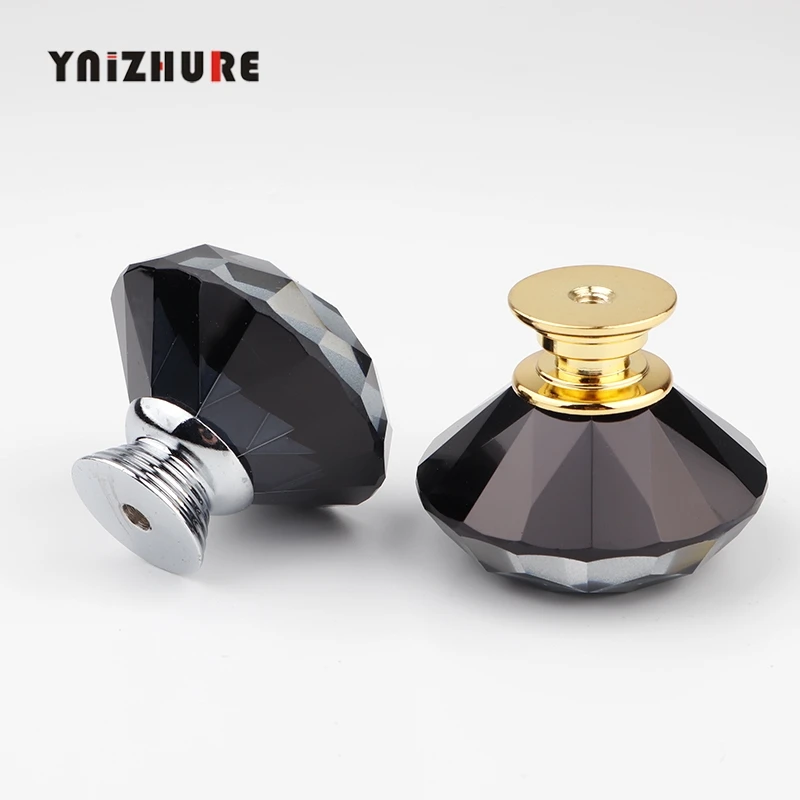 40mm Kitchen Cabinet Diamond Shape Design Black Crystal Glass Knobs GoldSilver Handle Minimalist Cupboard Pulls Drawer 1Pcs