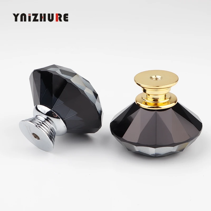 40mm المطبخ مجلس الوزراء الماس شكل تصميم الأسود والزجاج والكريستال المقابض الذهب/مقبض فضي الحد الأدنى دولاب التأثيرات درج 1 Pcs