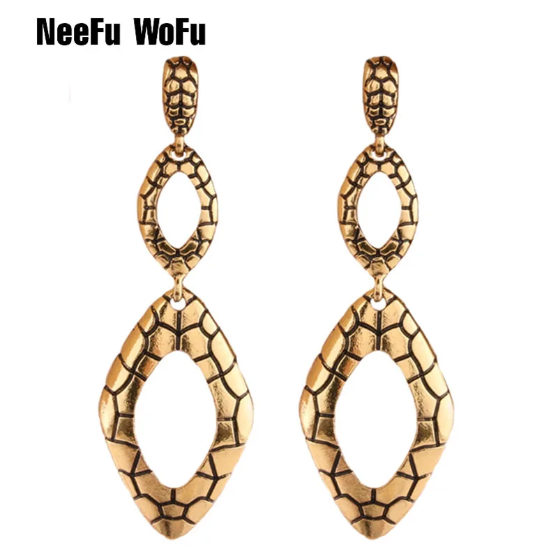 

NeeFu WoFu Long Drop Zinc alloy Earrings Band Retro Metal Snake Big Earring Dangle Christmas Large Long Brinco Ear Oorbellen