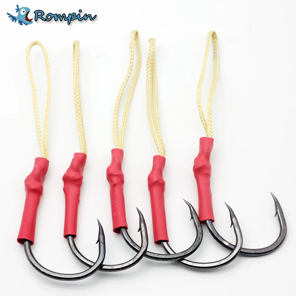 Rompin 5pcs High Carbon Steel Sharped Fishing Hook Jig With PE Line Jig