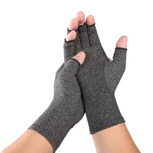 Grey Women Men Therapy Compression Open Fingers Gloves Hand Arthritis Joint Pain Relie Cotton Elastic Hand Gloves