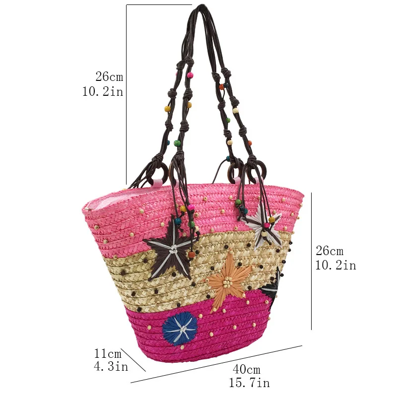REREKAXI, новая соломенная сумка, модные женские сумки на плечо, большая емкость, пляжная сумка, пшеничный полюс, плетеная Сумочка, морская звезда, женская сумка