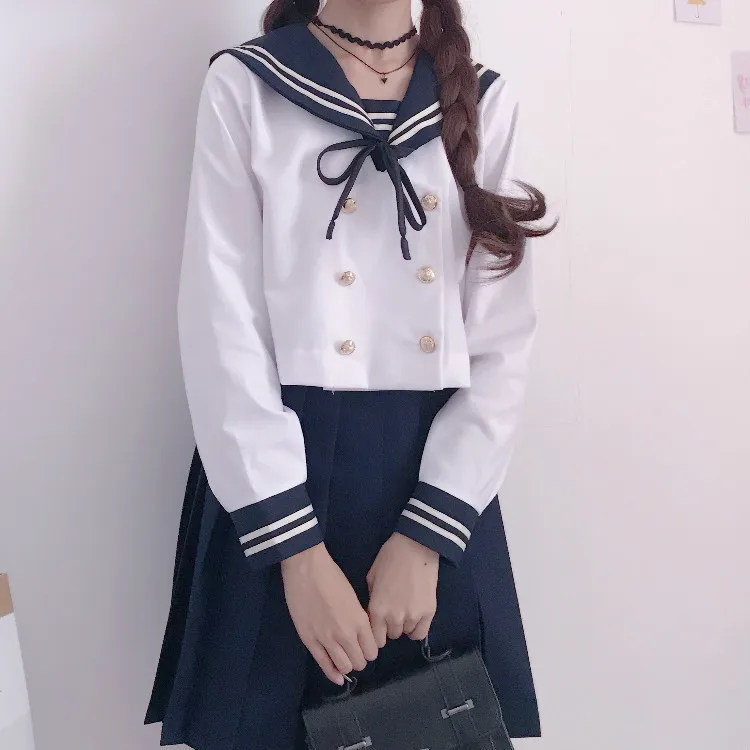 Японские JK наборы школьная форма Kawaii для девочек матросский воротник пальто+ плиссированная юбка комплект из 2 предметов осенние школьные женские костюмы