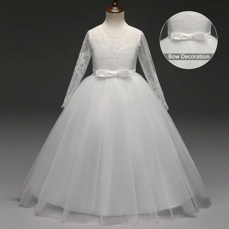 

Summer Elegant White Vestige Dress for Girl 6 14T Graduation First Communication Ceremony Wedding Prom Party Ball Gown Vestidos