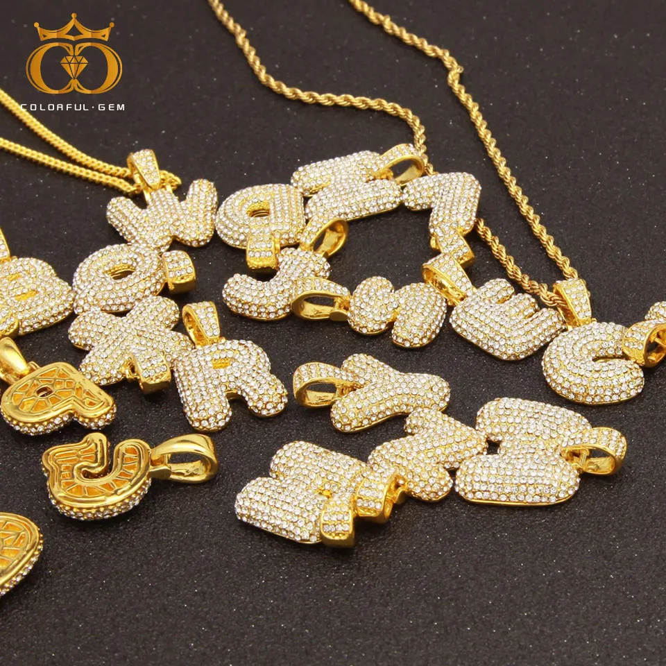 Красочные. Драгоценные камни на заказ Пузырьковые буквы имя кулон Iced out золото