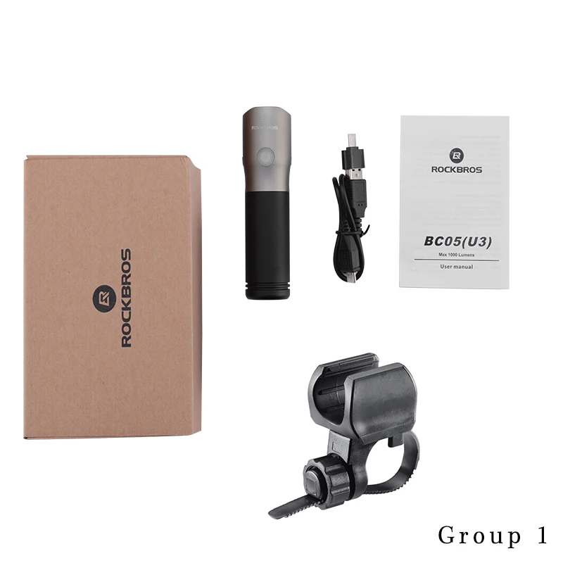 BC05U3-1 ROCKBROS велосипедный светильник, водонепроницаемый, IPX6, USB, перезаряжаемый, 18650, 3000 мА/ч, мощный, светодиодный, 1000 люмен, банк, флэш-светильник, MTB, аксессуары - Цвет: BC05U3-1
