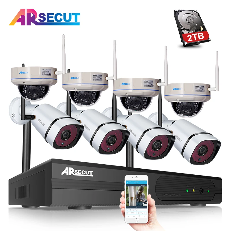 

ARSECUT 1080P Wireless NVR Kit 2.0MP CCTV System Video Recoder Camera Kits Surveillance Camera Set Waterproof IR WIFI Camera Set