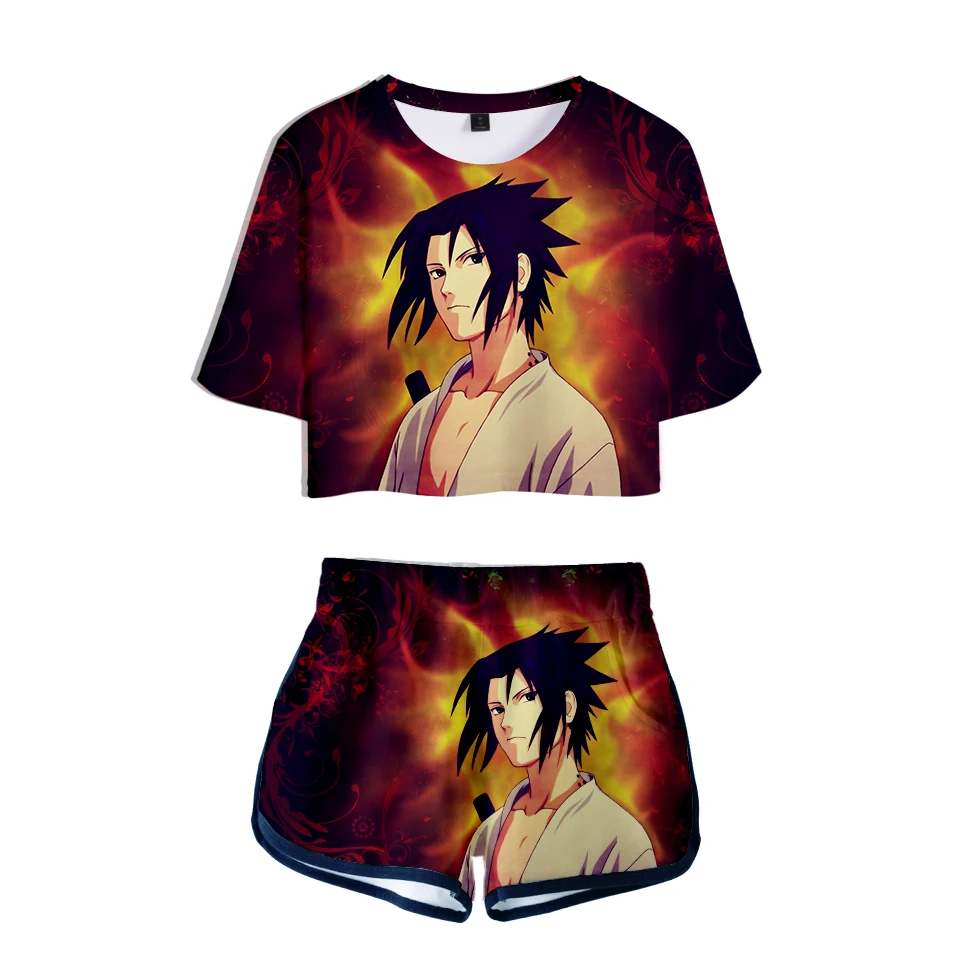 

Naruto hot latest 2019 summer anime cartoon sexy casual 3D t-shirt printing women's high quality 3D t-shirt + shorts two-piece