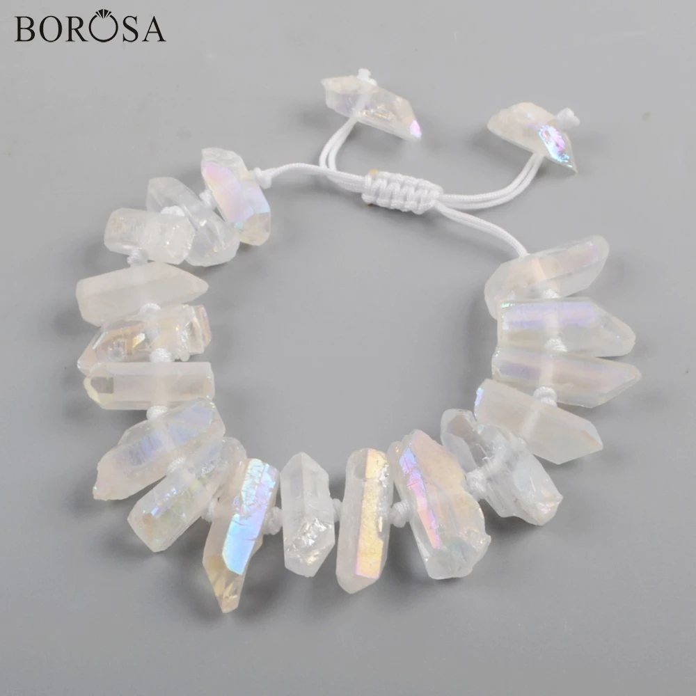 

BOROSA 5PCS 11inch Transparent Handcrafted AB Electroplated Natural Crystal Cluster Point Adjustable Bracelets Jewelry WX1149