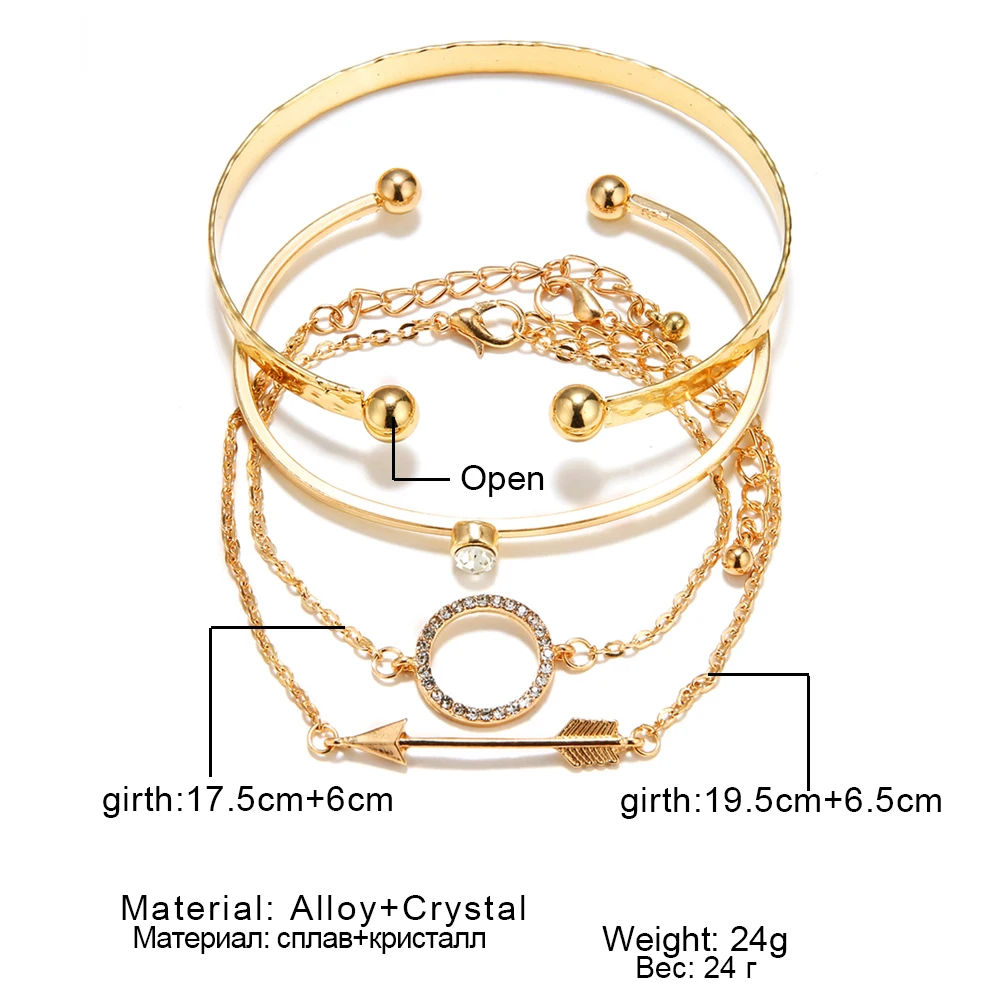 Поцелуй жена 4 шт./компл. Мода с круглыми стразами стрелка Bump браслет набор Для женщин Личность вечерние богемные ювелирные изделия подарок