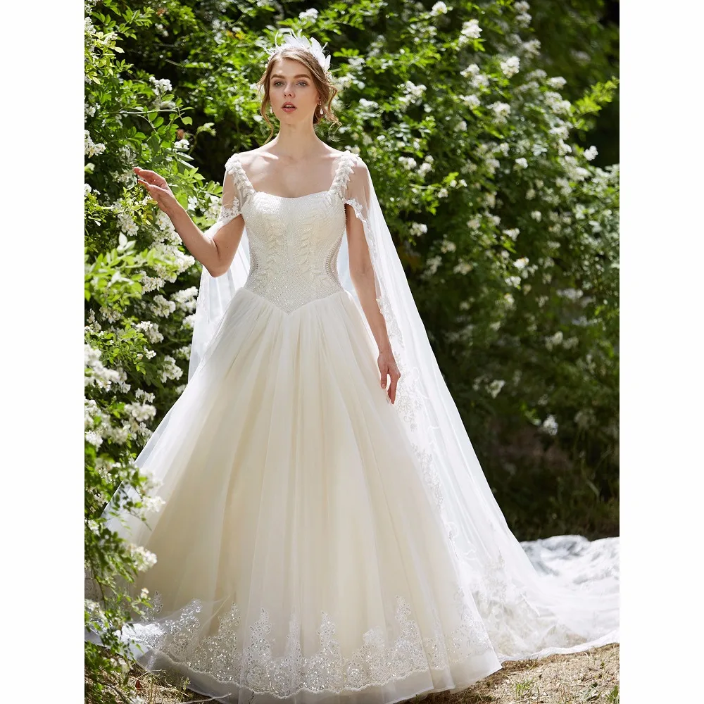 LAN TING BRIDE Ball Gown Wedding Dress Straps Watteau