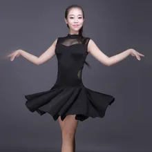 sexy woman black sleeveless Perspective stitching Latin/tango/rumba/tanggo dance practice dress for performance/practice
