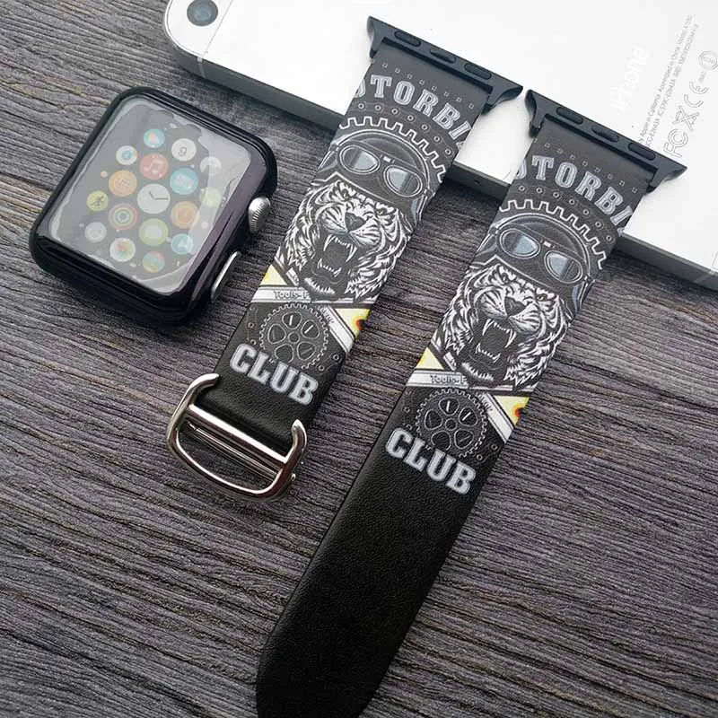 Кожаный ремешок с принтом в стиле хип хоп для iwatch серии 3 2 1 Дизайнерские наручные
