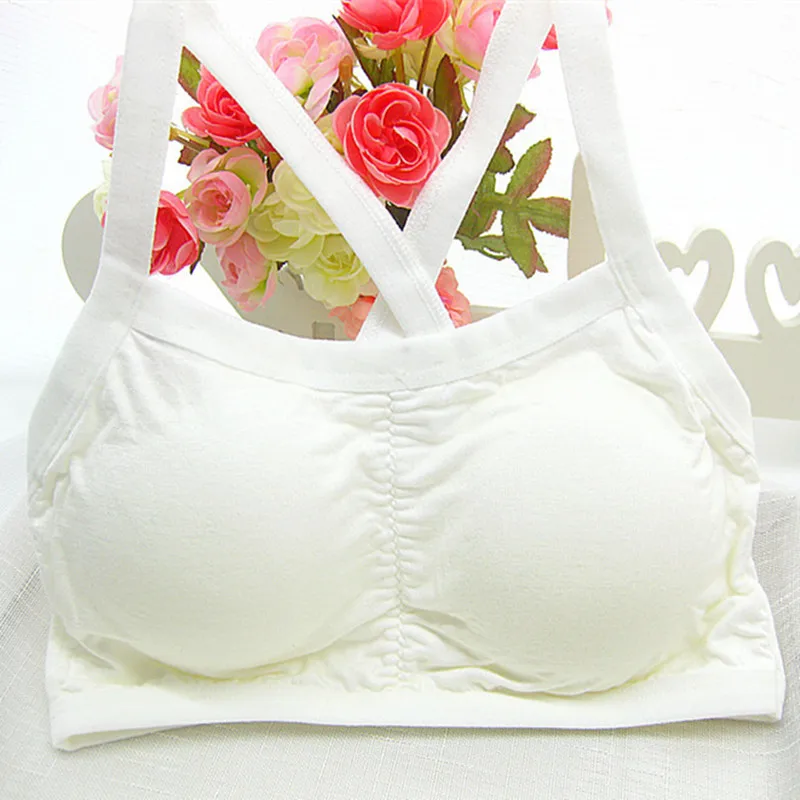New Girls Bras Comfortable Young Girl Underwear No Rim Students Bra Solid Cross Belt Underwear Training Bras Children Clothing