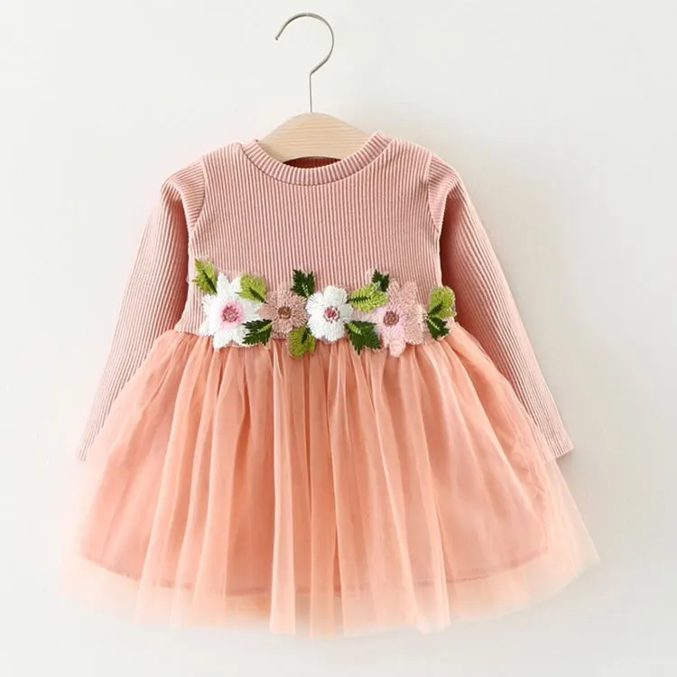 Осеннее платье с цветочным рисунком для маленьких девочек; платья для дня рождения; платье принцессы для новорожденных; Верхняя одежда для свадьбы; детская одежда с длинными рукавами для девочек