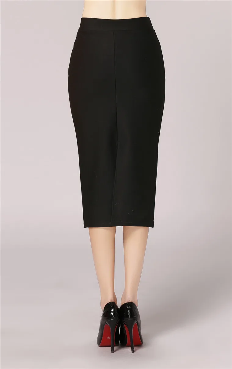 Зимние черные офисные женские миди юбки-карандаш с высокой талией, женские вязаные одноцветные Сексуальные облегающие эластичные юбки-карандаш Saia Lapis Longa S8710
