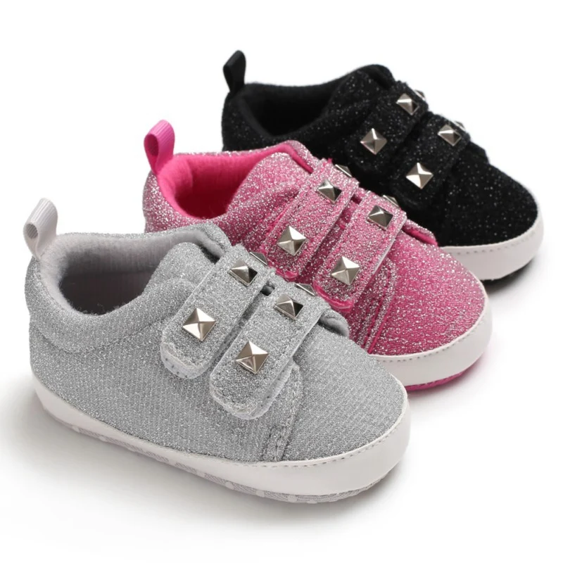 

Newborn Baby Girl Boy Rivet Shoes Soft Sole Crib Leather First Walker Solid Buckle Strap Flat With Heel Baby Shoes 3 Colors