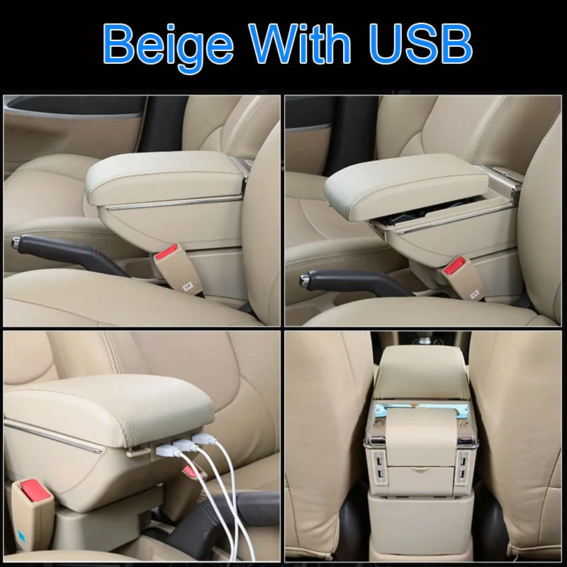 Beige with USB Для Chevrolet Sail- подлокотник Центральная коробка для хранения черный серый кремовый цвет ABS кожа с чашкой Winner пепельница аксессуар - Название цвета: Beige with USB