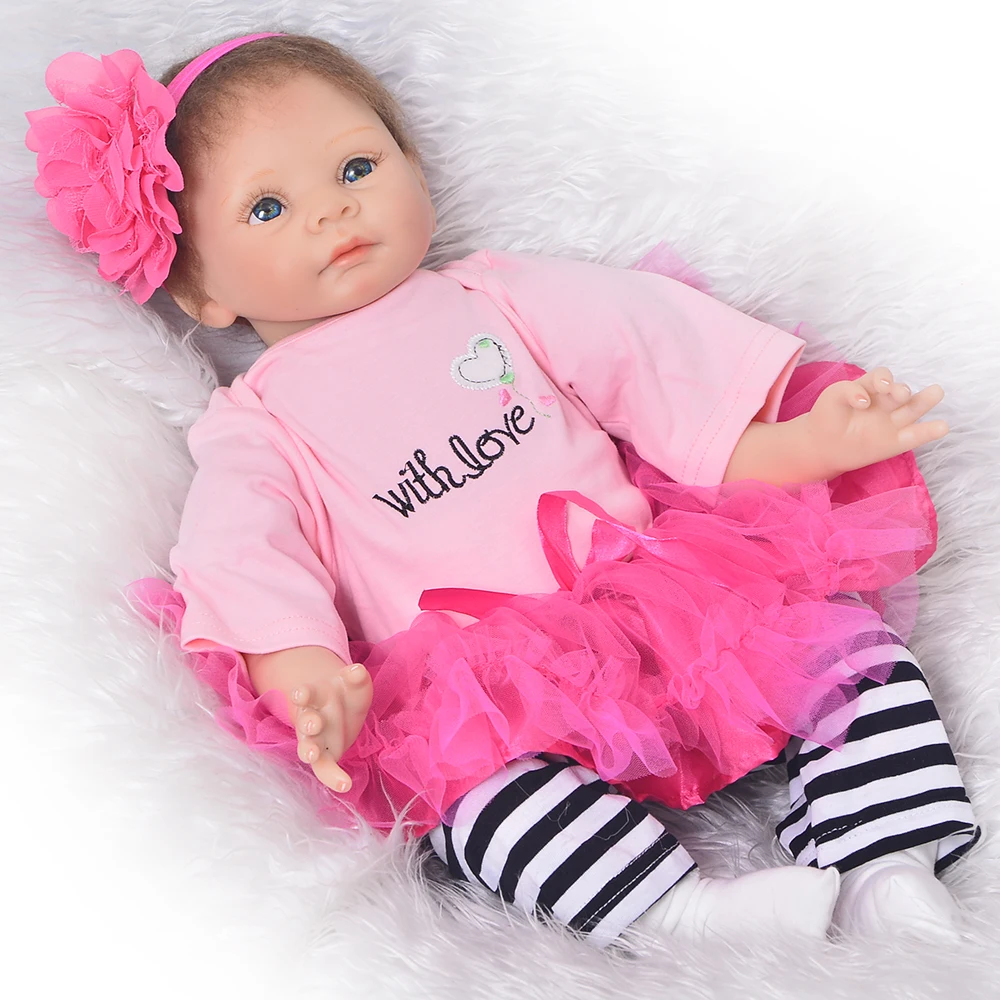 

Lifesize 55 cm Baby Reborn Girl Soft Silicone Newborn Doll For Girl 22'' lovely Reborn Baby Doll Cloth Body Kids Birthday Gifts