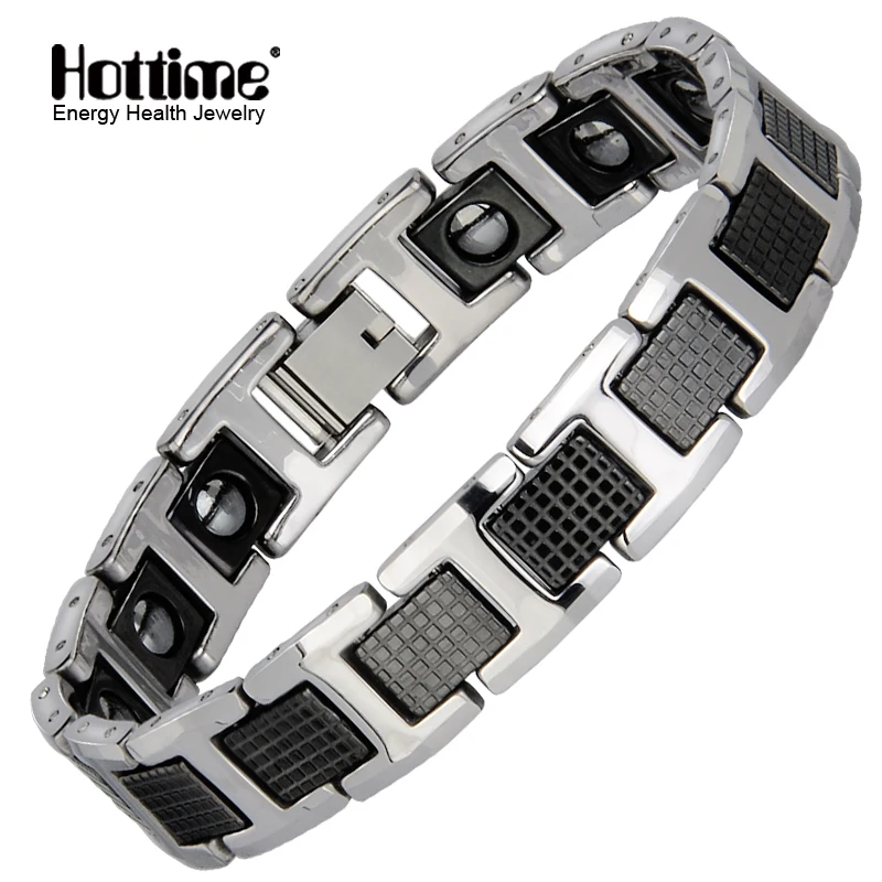 

Hottime Punk Healthy Energy Bracelet Men Black Chain Link Bracelets Jewelry Tungsten Magnet Charm Bracelets for Men Jewelry