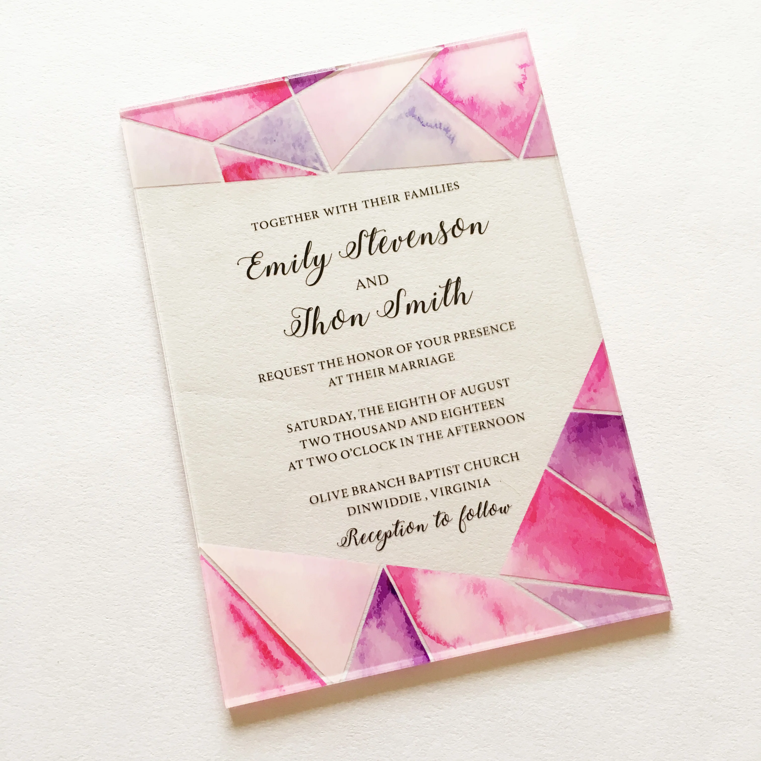  Customized 100pcs per Lot Abstract Geometric Elements Watercolor 5x7inch Clear Acrylic Wedding Invi - 4.00003E+12