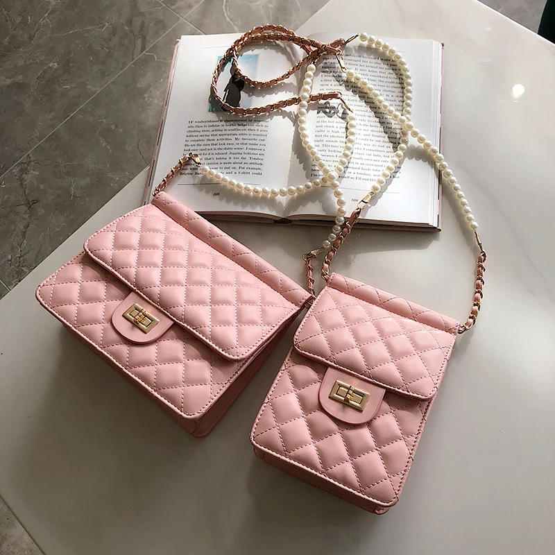 

Pearl Chain Lingge Women's Bags Shoulder Messenger Bag Crossbody Bags For Women Female Handbags Purses 2019