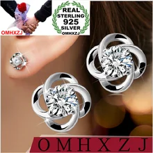 OMHXZJ felicidade Trevo de Quatro folhas Moda de jóias POR ATACADO AAA zircon REAL S925 STERLING SILVER STUD EARRINGS YS82(China)