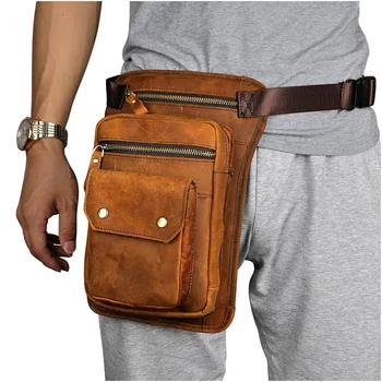 

New Crazy Horse Real Leather Multifunction men vintage Cool Small Belt Cross-body Bag Waist Pack Drop Leg Bag 8" Pad Pouch 838