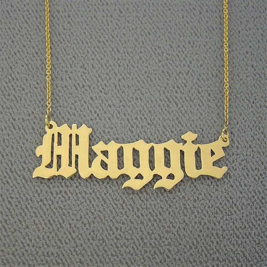 Gold Old English Name Necklace Personalized Jewelry Custom Letter