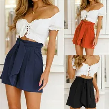 Newest Casual Solid Wide Leg Shorts Women High Waist Black Orange Blue Shorts Lady Summer High Waist Wide Leg Solid Shorts Woman