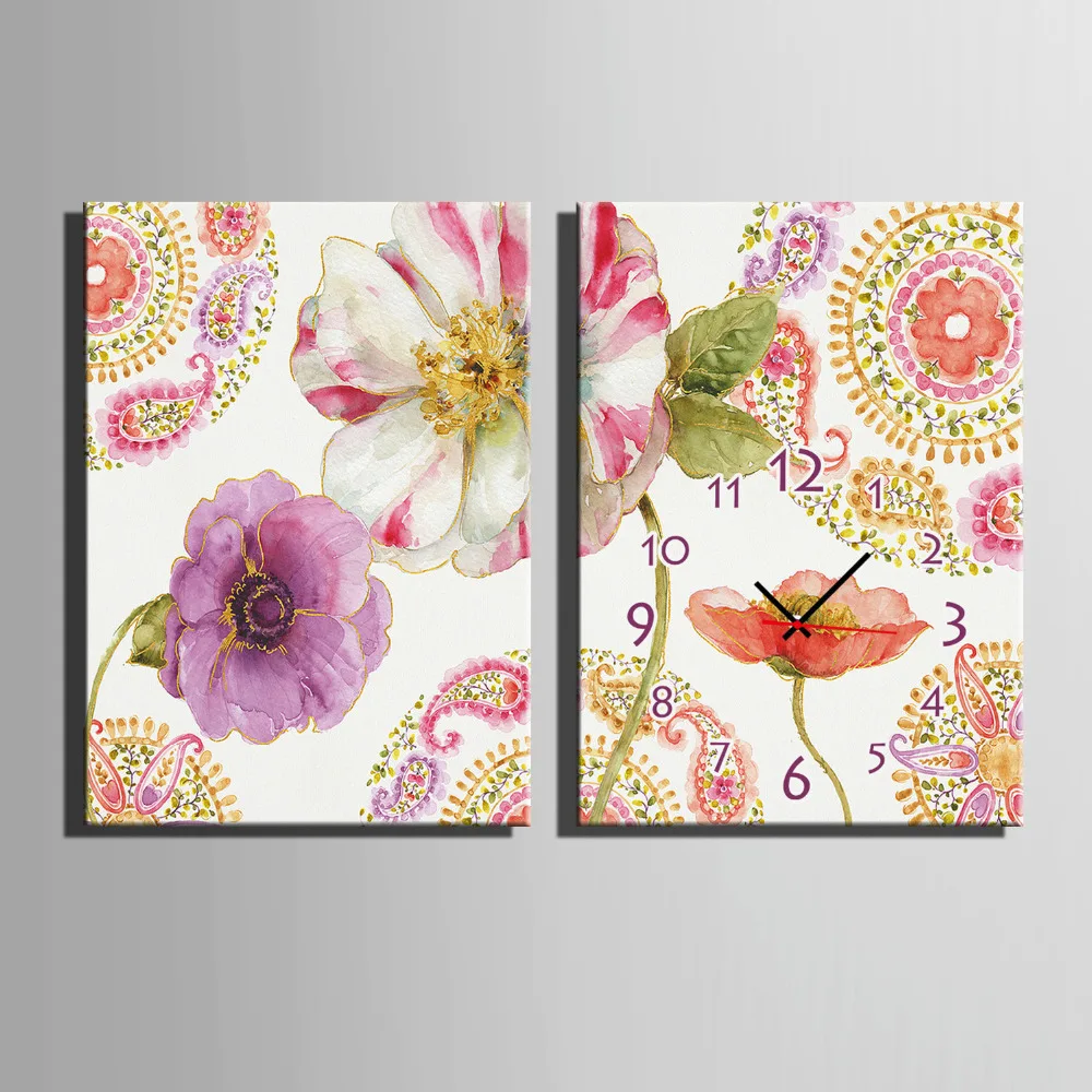

Free Shipping E-HOME A Colorful Flower Clock in Canvas 2pcs wall clock