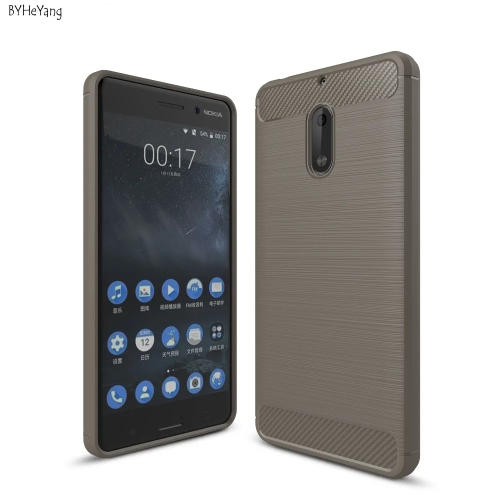 cheap For Nokia 6 Mobile Phone Case 5.5inch Ultra Thin Carbon Fiber Brushed TPU Silicone Back Cover Capa For Nokia6 Shell Housing