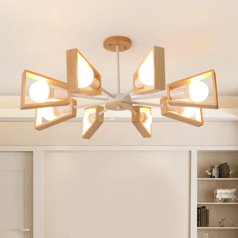 

Nordic Style Lamp Modern Minimalist Living Room Dining Room Chandelier Lamps Chinese Wood Creative Personality Bedroom Lighting